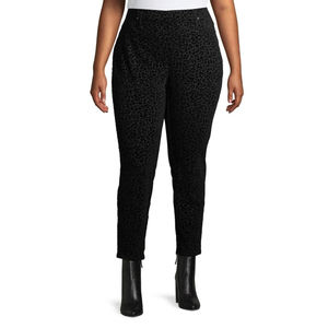 Terra & Sky Women Size 3X Leopard Print High-Rise Fitted Leggings Black Soft